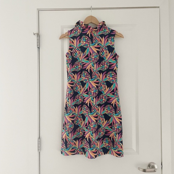 Lulu B Pineapple Ruffle Dress UPF 50+ Preppy Golf - Picture 2 of 8
